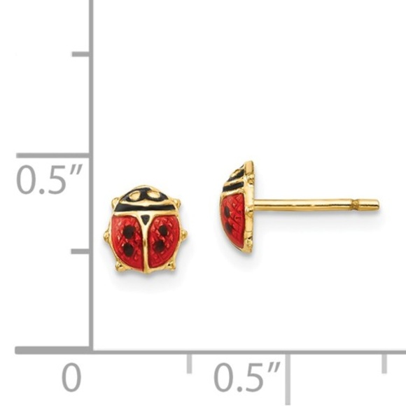Madi K Children's 14k Yellow Gold w red black enamel Mini Ladybug Post Earrings - Picture 3 of 5
